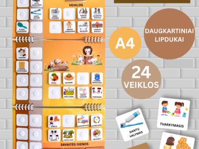 Laminuota namų dienotvarkė su savaitės dienomis